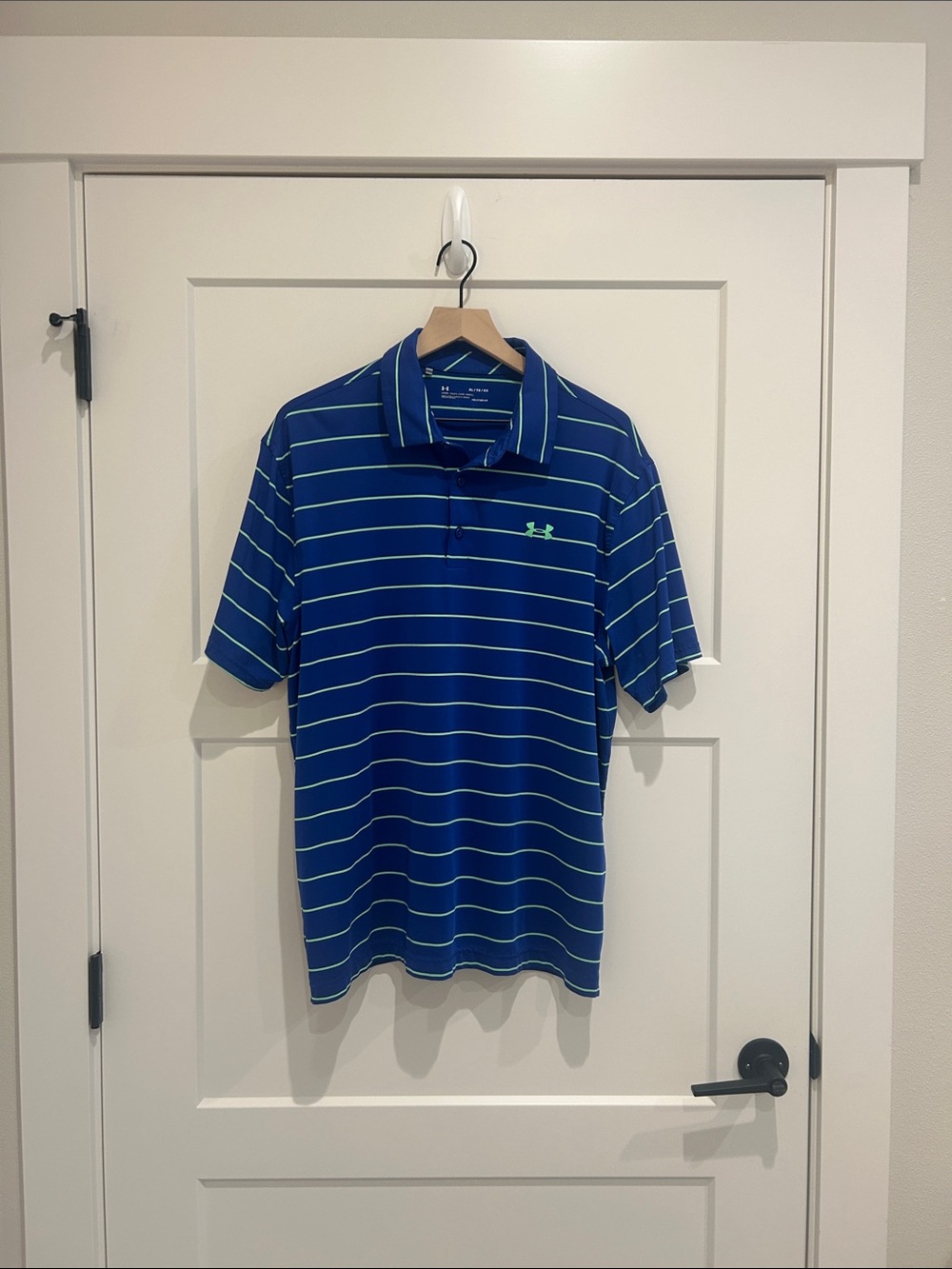 Under Armour Blue Polo with Neon Green Stripes